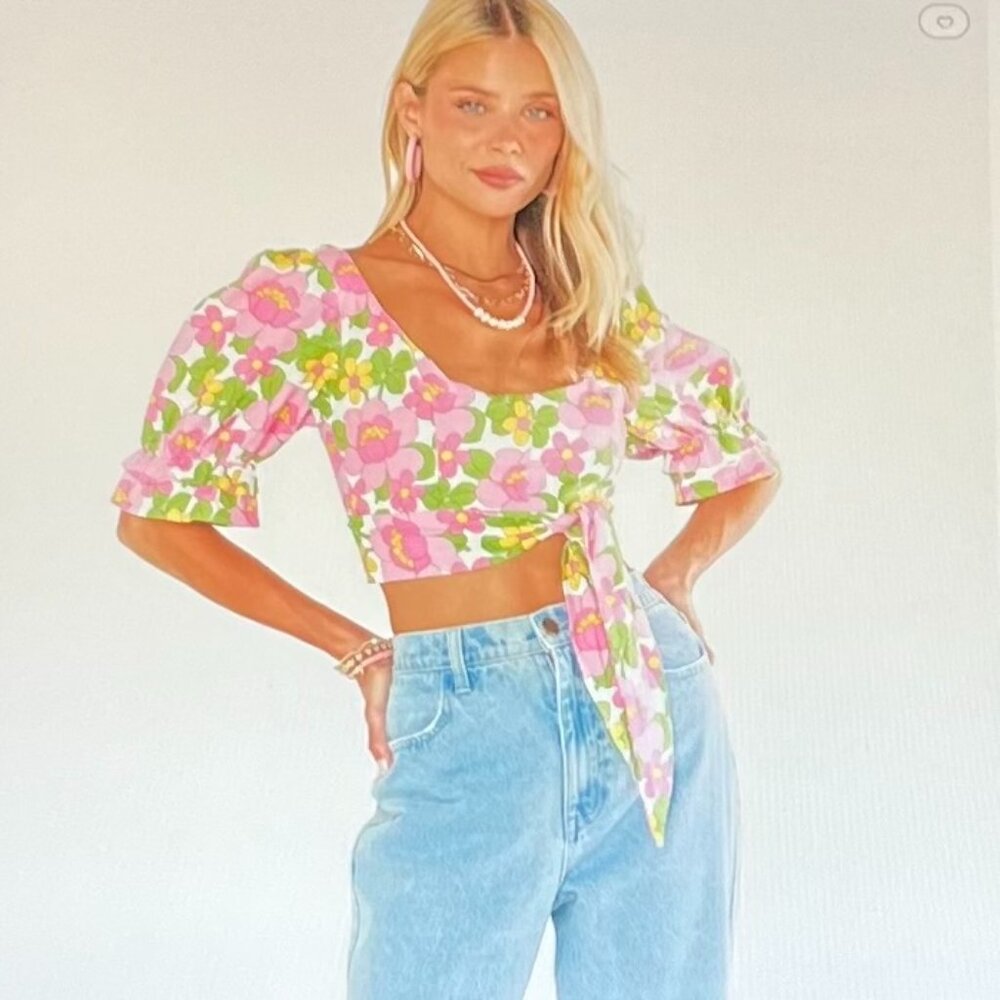 Show Me Your MuMu Fiona Crop Top in Floral Pink/Green (S) New With Tag